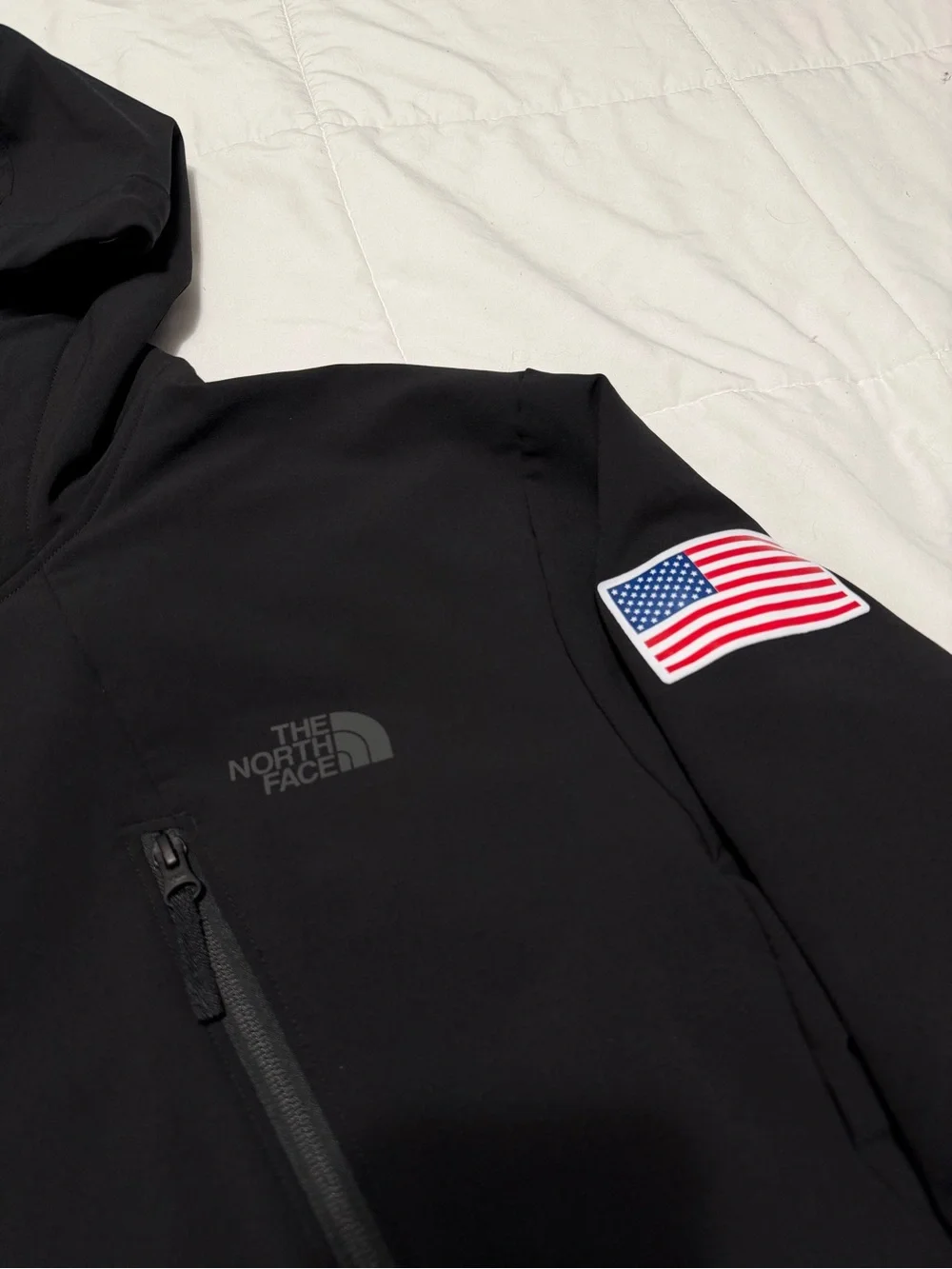 The North Face Black Pullover Hoodie with American Flag Patch